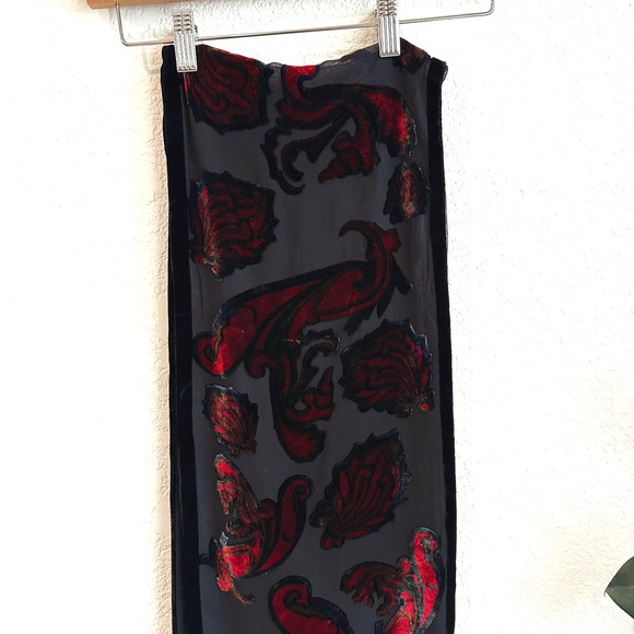 Velvet Burnout Scarf Fringe Whimsygoth Witchy Boho Hippie Damask Paisley 69X10 - Picture 3 of 4